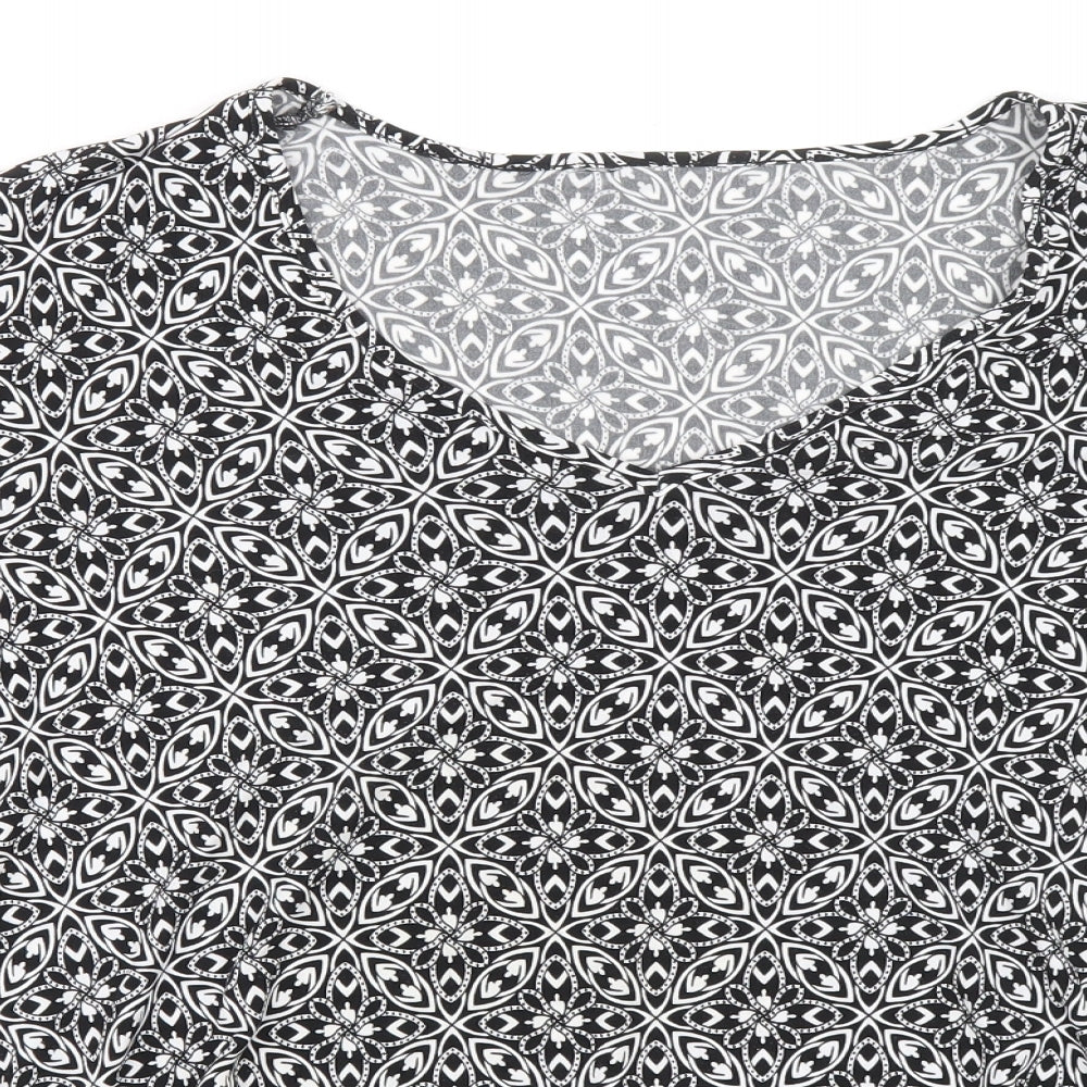 Bonmarché Womens Black Geometric Polyester Basic Blouse Size L V-Neck