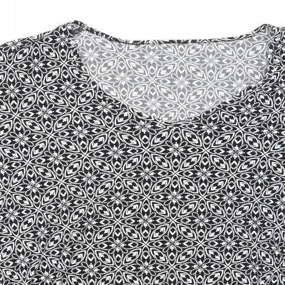 Bonmarché Womens Black Geometric Polyester Basic Blouse Size L V-Neck