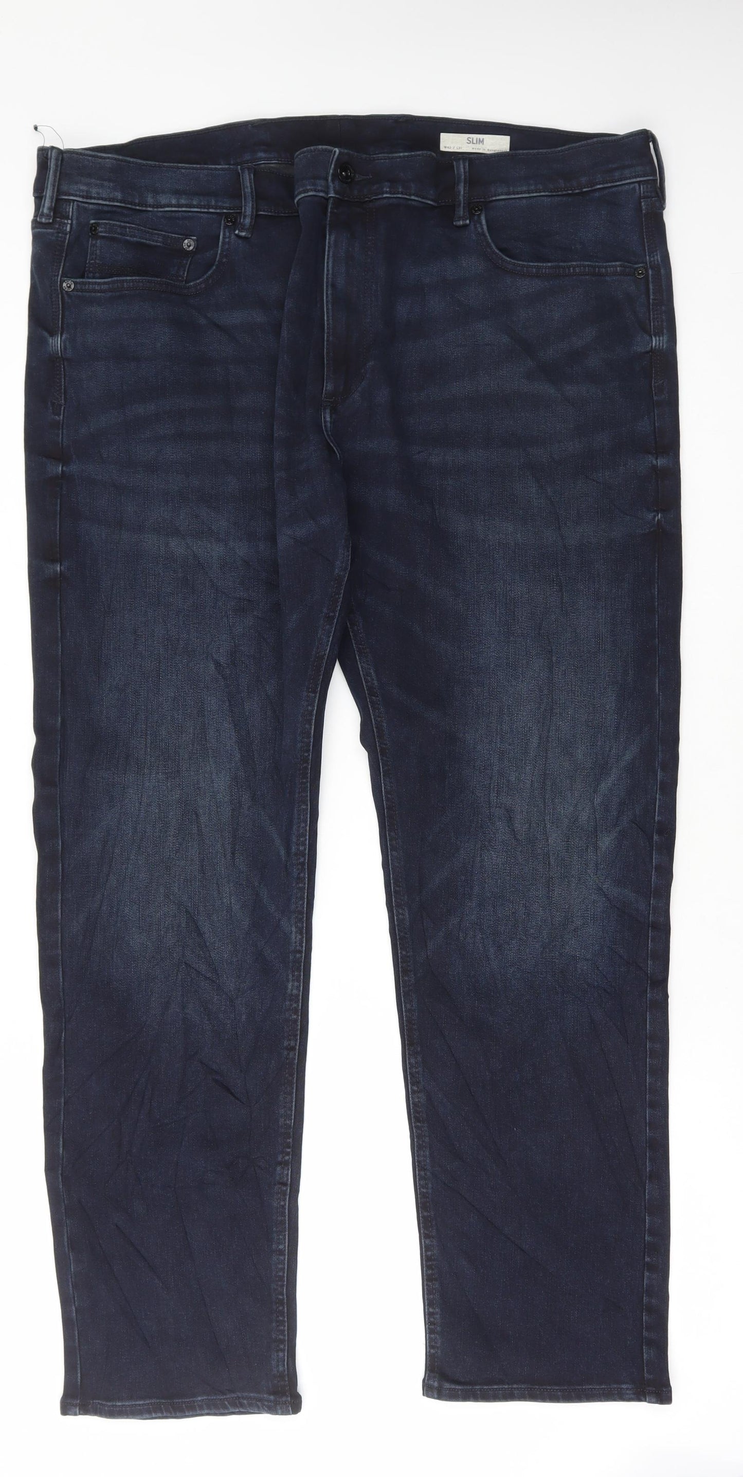 Marks and Spencer Mens Blue Cotton Straight Jeans Size 42 in L31 in Regular Button