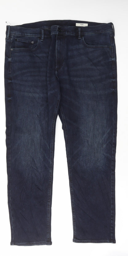 Marks and Spencer Mens Blue Cotton Straight Jeans Size 42 in L31 in Regular Button