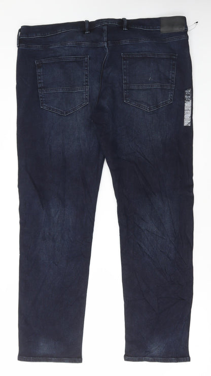 Marks and Spencer Mens Blue Cotton Straight Jeans Size 42 in L31 in Regular Button