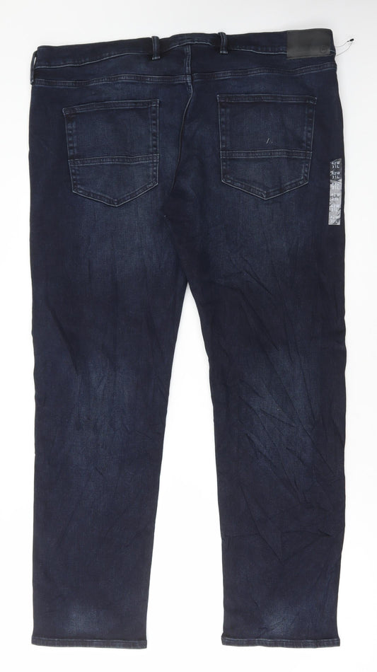 Marks and Spencer Mens Blue Cotton Straight Jeans Size 42 in L31 in Regular Button