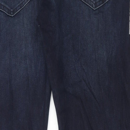 Marks and Spencer Mens Blue Cotton Straight Jeans Size 42 in L31 in Regular Button