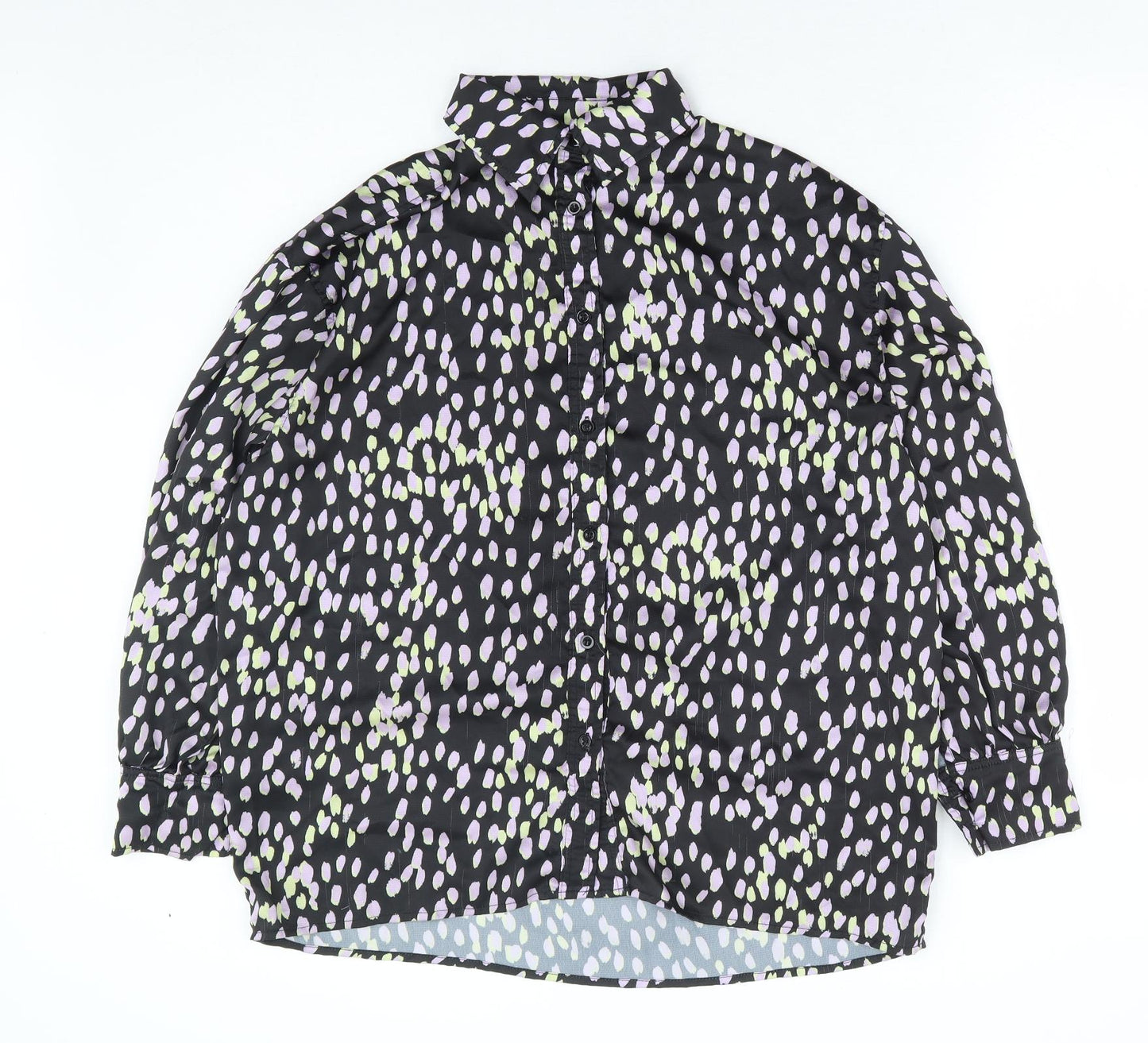 The Couture Club Womens Black Geometric Polyester Basic Button-Up Size S Collared