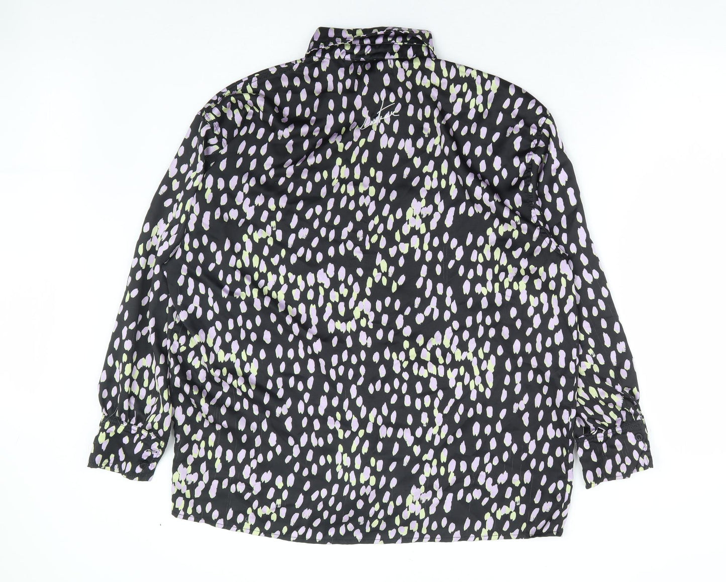 The Couture Club Womens Black Geometric Polyester Basic Button-Up Size S Collared