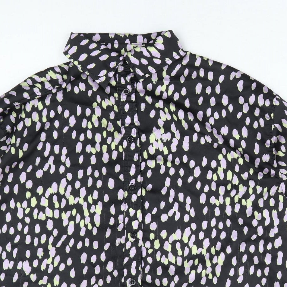 The Couture Club Womens Black Geometric Polyester Basic Button-Up Size S Collared