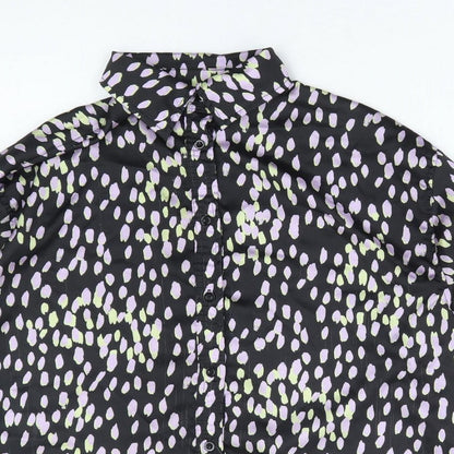 The Couture Club Womens Black Geometric Polyester Basic Button-Up Size S Collared