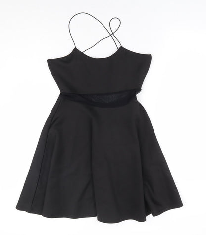 Missguided Womens Black Polyester Fit & Flare Size 8 Round Neck Pullover - Cross Back Straps