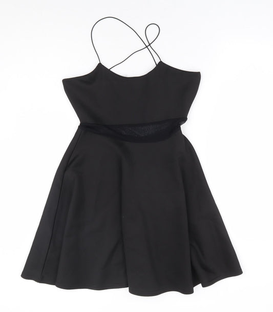 Missguided Womens Black Polyester Fit & Flare Size 8 Round Neck Pullover - Cross Back Straps