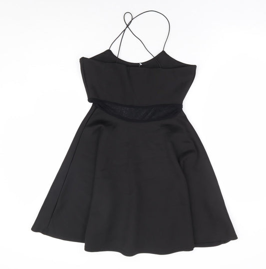 Missguided Womens Black Polyester Fit & Flare Size 8 Round Neck Pullover - Cross Back Straps