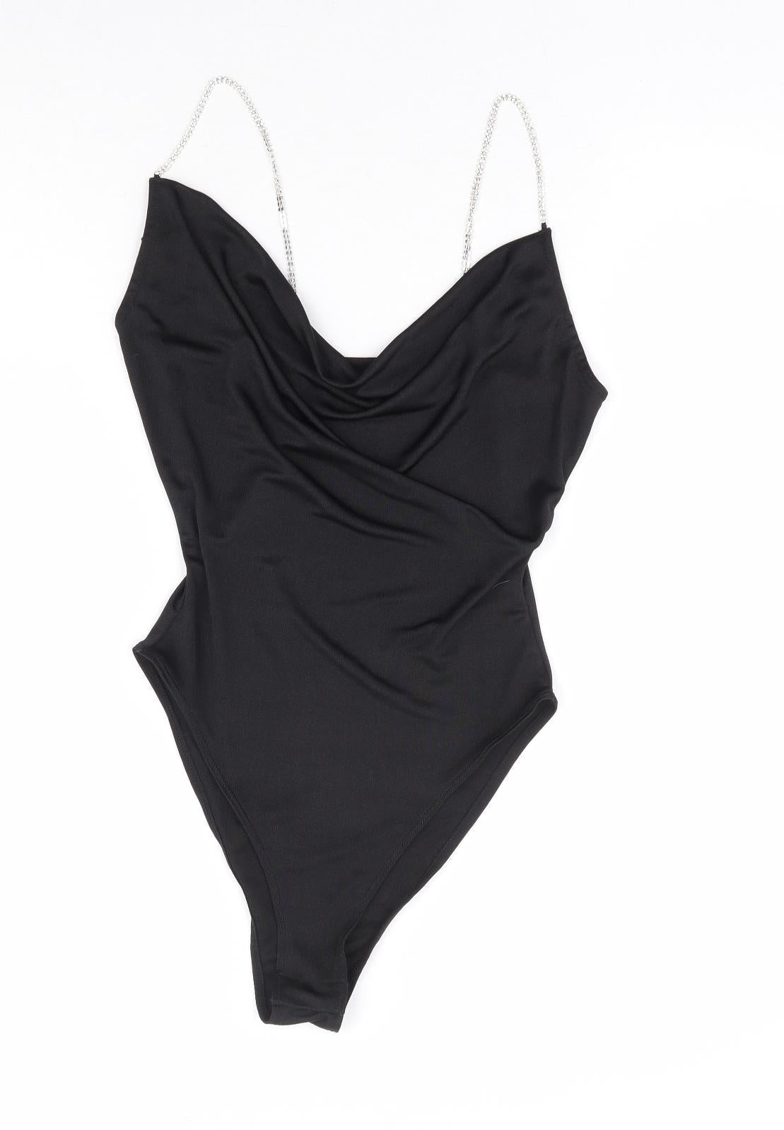 Divided by H&M Womens Black Polyester Bodysuit One-Piece Size S Snap - Diamante Strap