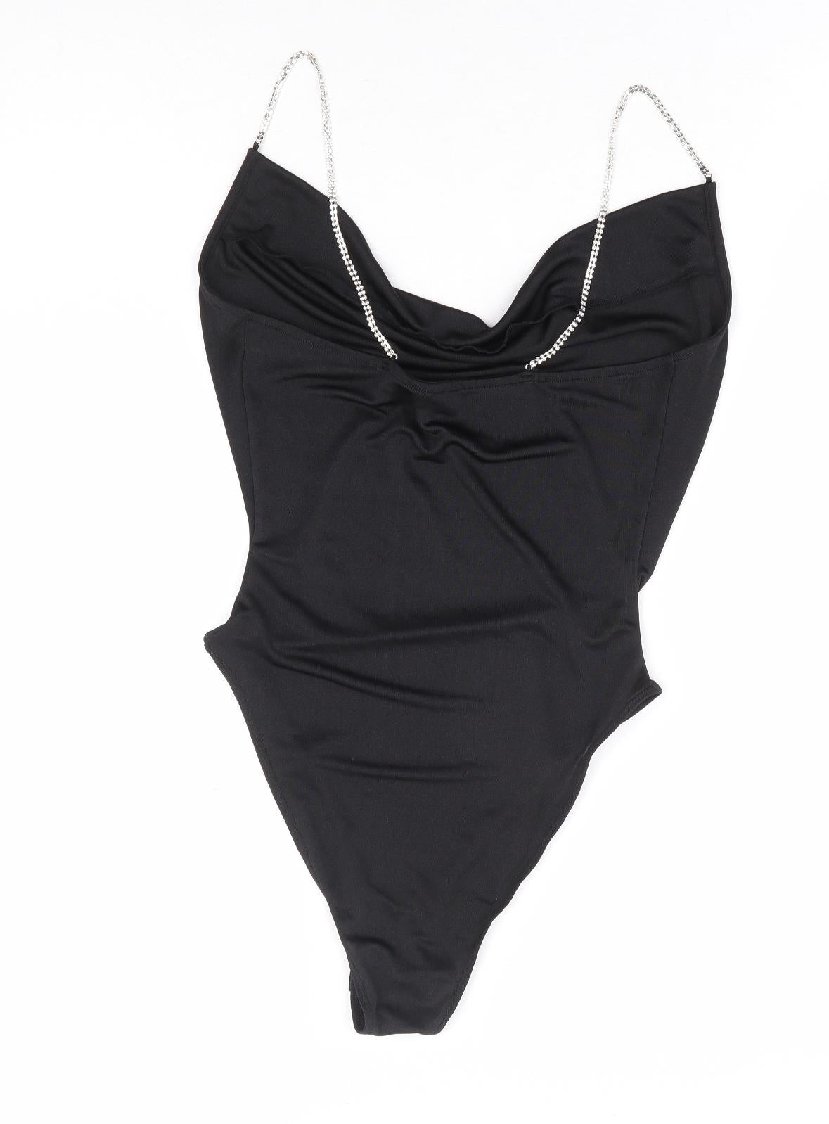 Divided by H&M Womens Black Polyester Bodysuit One-Piece Size S Snap - Diamante Strap