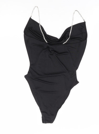 Divided by H&M Womens Black Polyester Bodysuit One-Piece Size S Snap - Diamante Strap