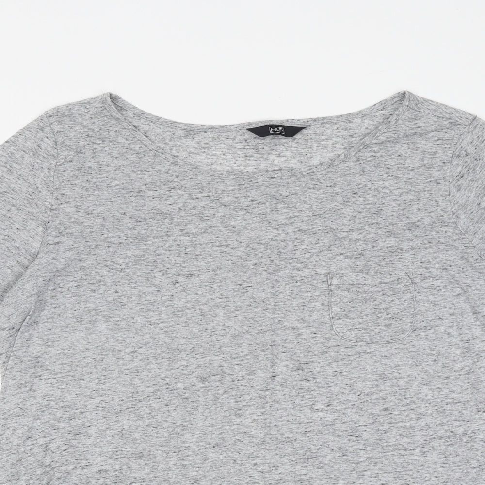 F&F Womens Grey Polyester Basic T-Shirt Size 14 Round Neck - Pocket