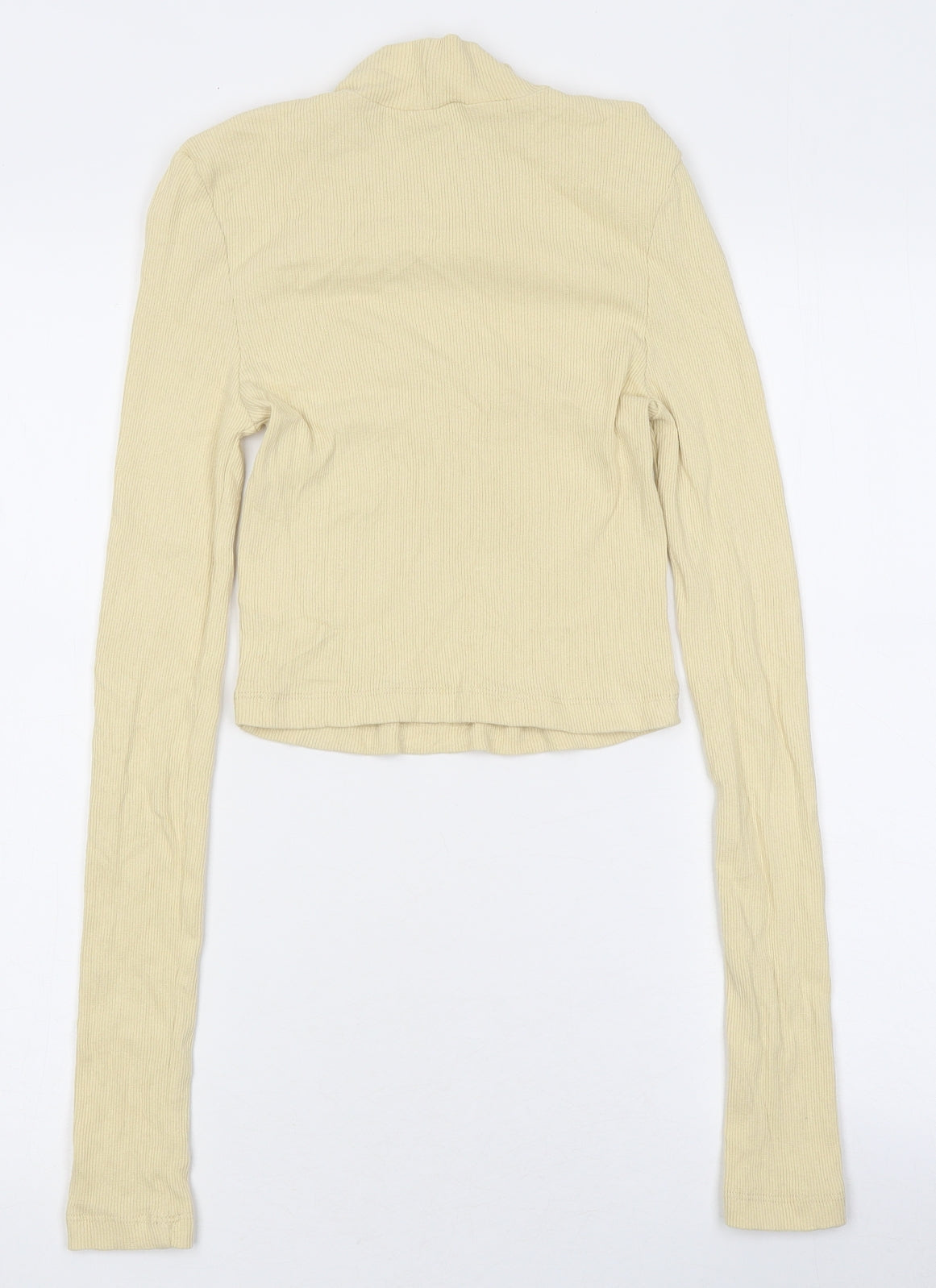 PRETTYLITTLETHING Womens Yellow Polyester Cropped T-Shirt Size 8 Roll Neck