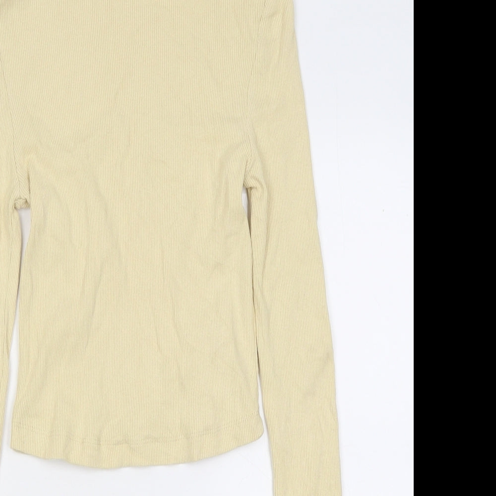 PRETTYLITTLETHING Womens Yellow Polyester Cropped T-Shirt Size 8 Roll Neck