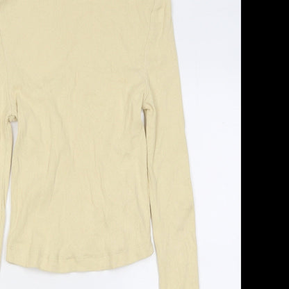 PRETTYLITTLETHING Womens Yellow Polyester Cropped T-Shirt Size 8 Roll Neck