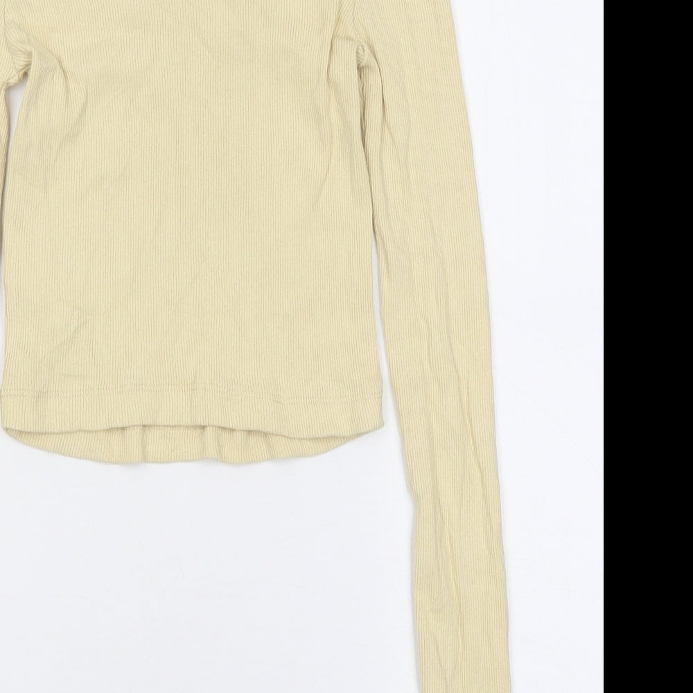 PRETTYLITTLETHING Womens Yellow Polyester Cropped T-Shirt Size 8 Roll Neck