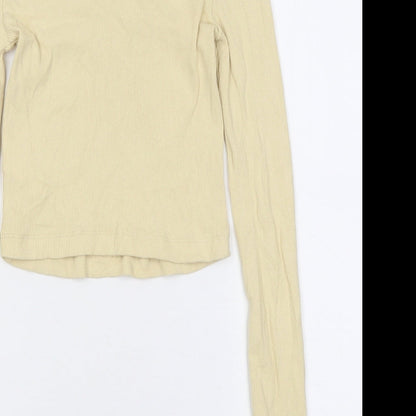 PRETTYLITTLETHING Womens Yellow Polyester Cropped T-Shirt Size 8 Roll Neck