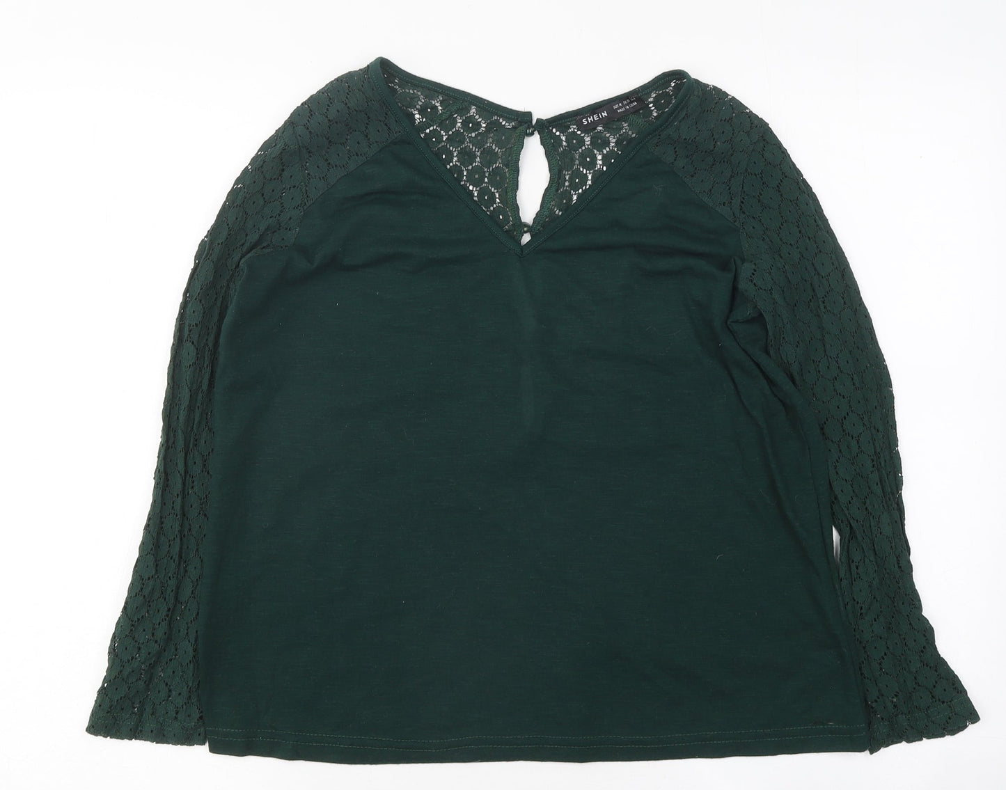 SheIn Womens Green Polyester Basic T-Shirt Size M Round Neck