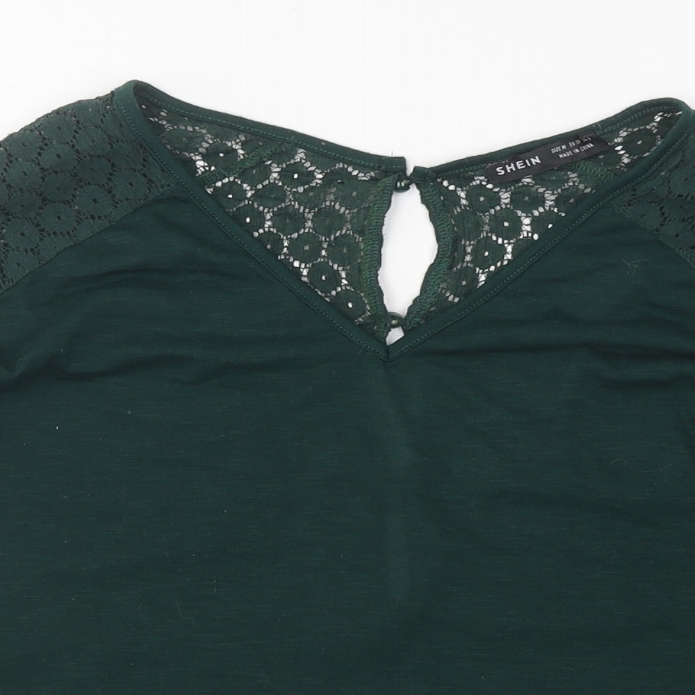 SheIn Womens Green Polyester Basic T-Shirt Size M Round Neck