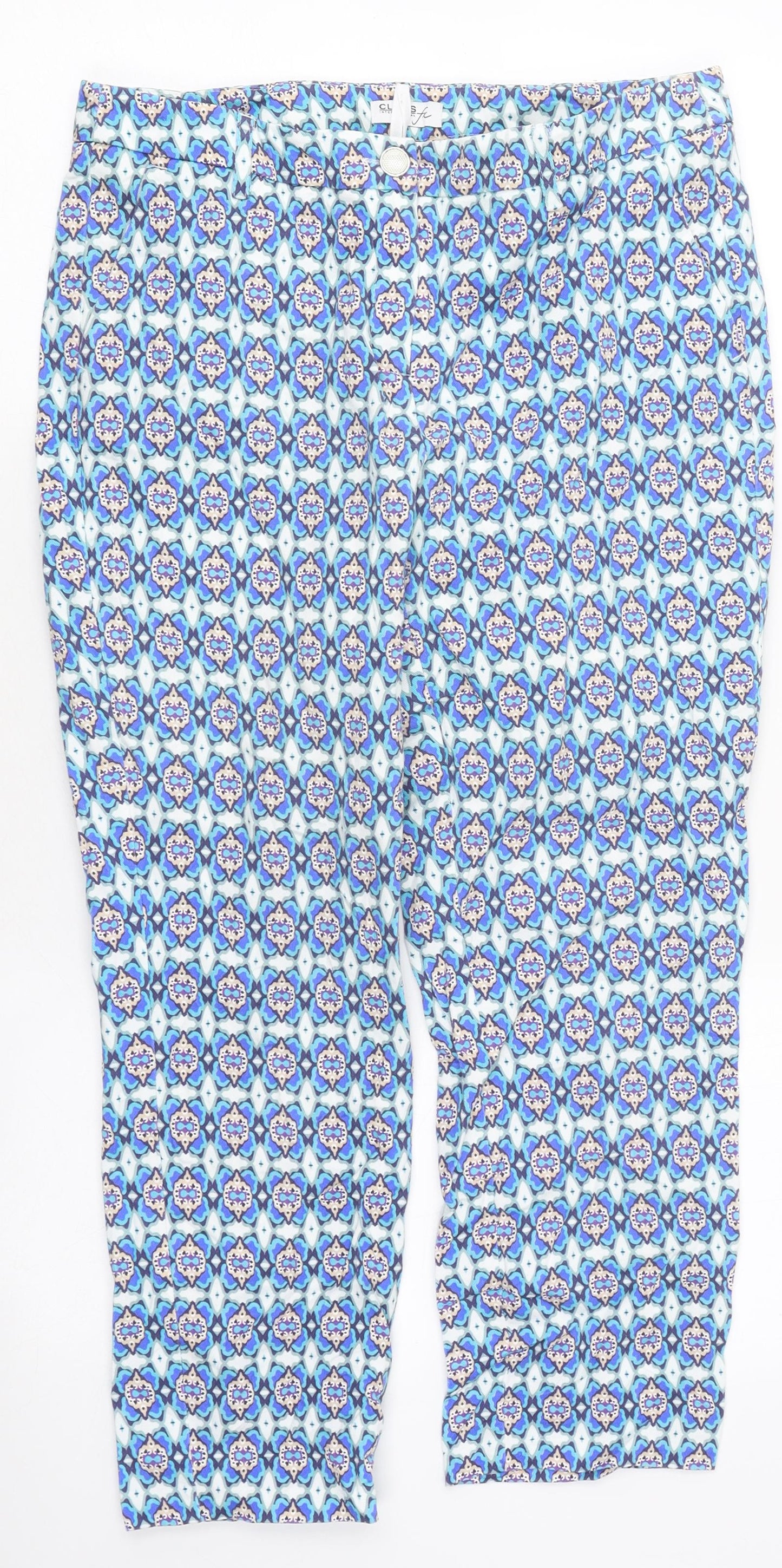 Class Womens Multicoloured Geometric Cotton Trousers Size 8 L22 in Regular Zip