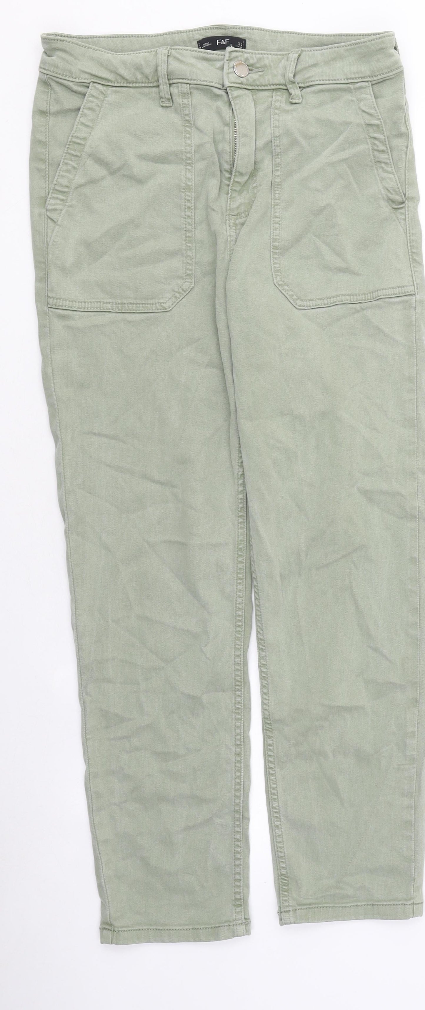 F&F Womens Green Cotton Skinny Jeans Size 12 L24 in Regular Zip