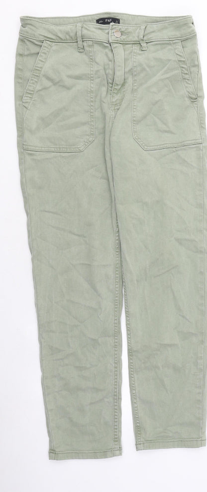 F&F Womens Green Cotton Skinny Jeans Size 12 L24 in Regular Zip