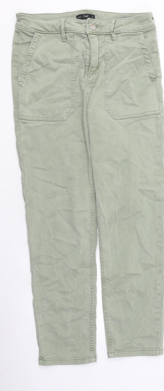 F&F Womens Green Cotton Skinny Jeans Size 12 L24 in Regular Zip