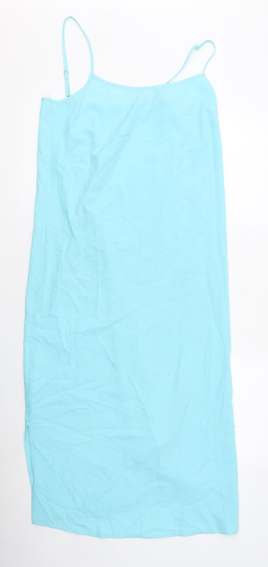 Marks and Spencer Womens Blue Polyester Slip Dress Size 6 Square Neck Pullover
