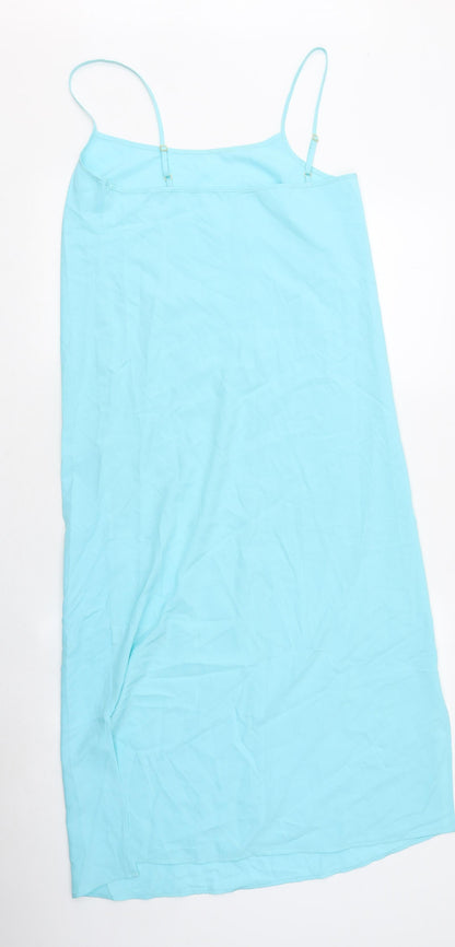 Marks and Spencer Womens Blue Polyester Slip Dress Size 6 Square Neck Pullover