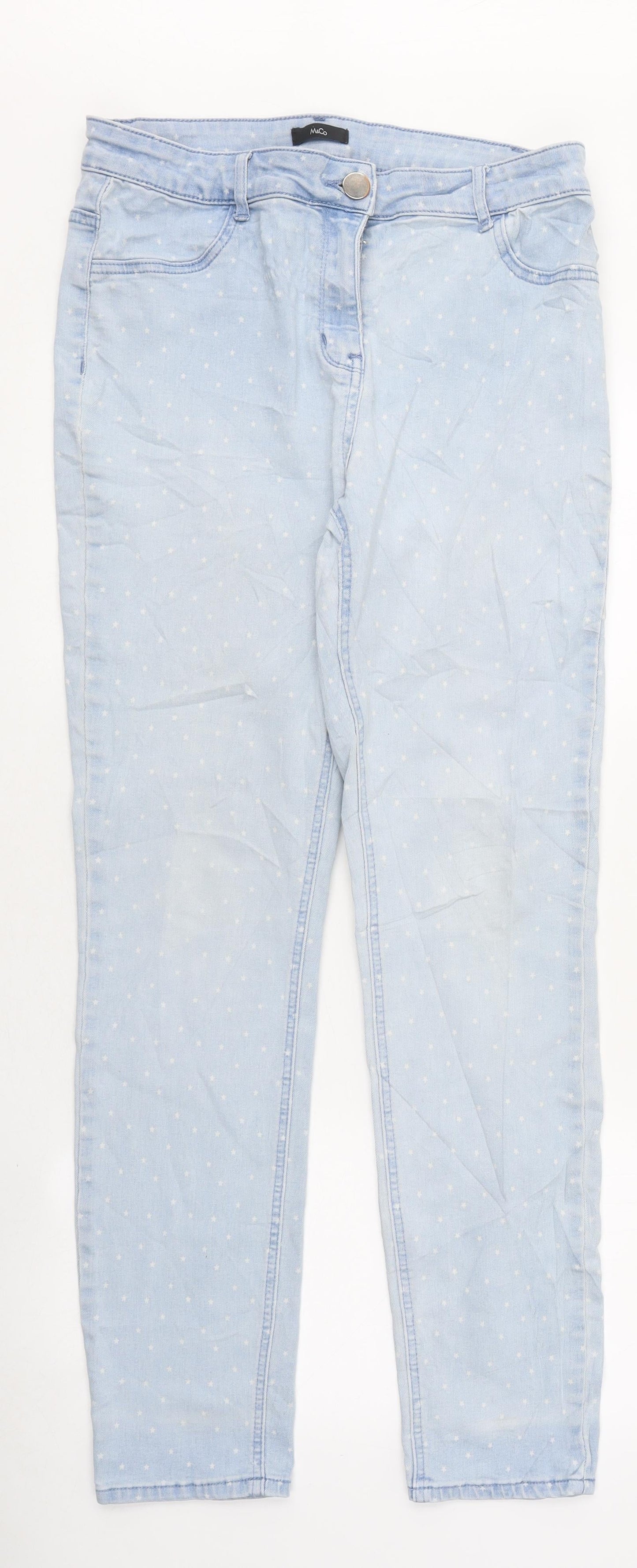 M&Co Womens Blue Geometric Acetate Skinny Jeans Size 12 L20 in Regular Zip