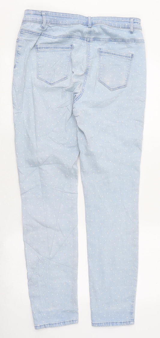 M&Co Womens Blue Geometric Acetate Skinny Jeans Size 12 L20 in Regular Zip