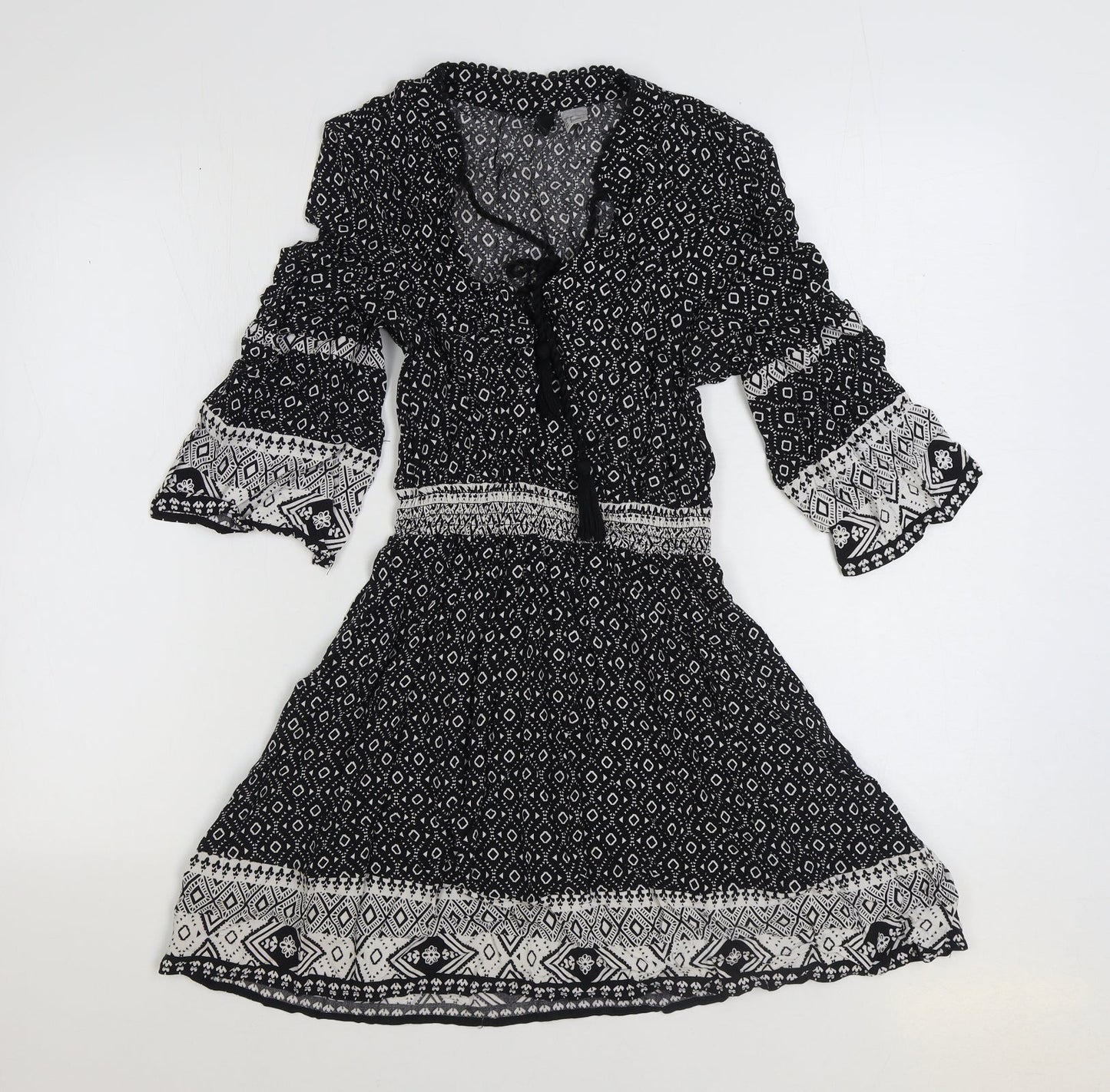 Divided by H&M Womens Black Geometric Viscose A-Line Size 10 V-Neck Pullover