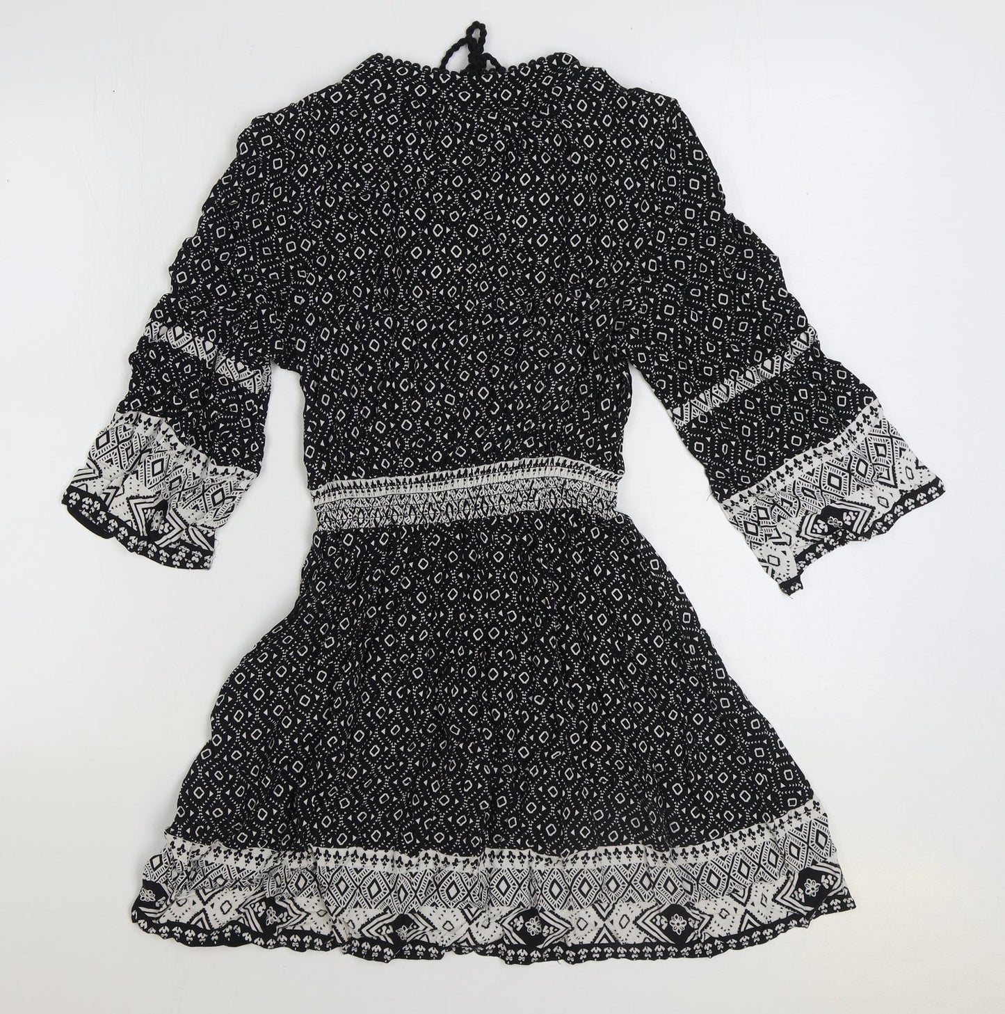 Divided by H&M Womens Black Geometric Viscose A-Line Size 10 V-Neck Pullover