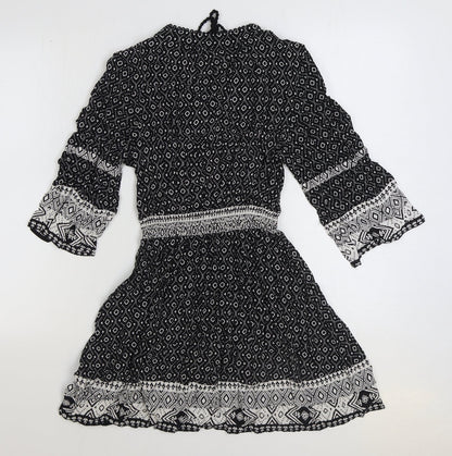 Divided by H&M Womens Black Geometric Viscose A-Line Size 10 V-Neck Pullover