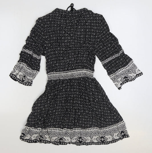 Divided by H&M Womens Black Geometric Viscose A-Line Size 10 V-Neck Pullover