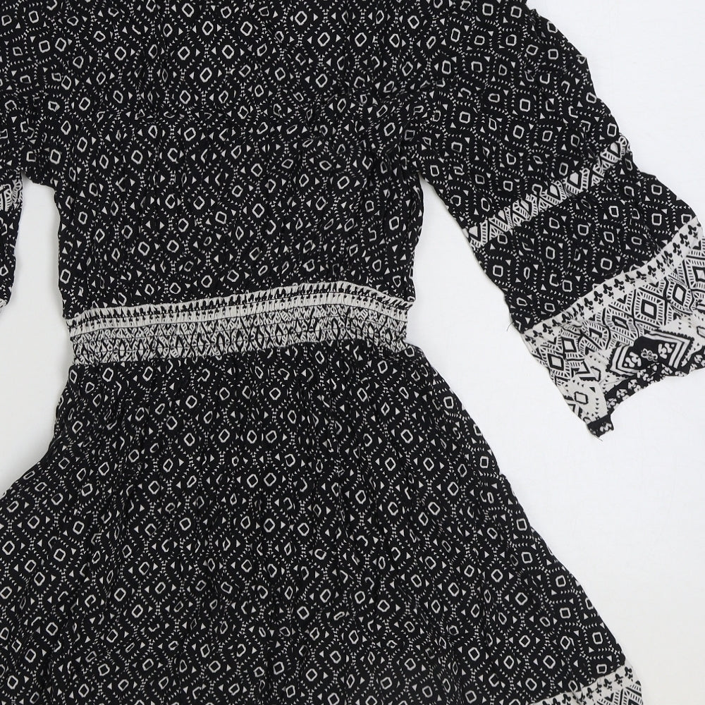 Divided by H&M Womens Black Geometric Viscose A-Line Size 10 V-Neck Pullover