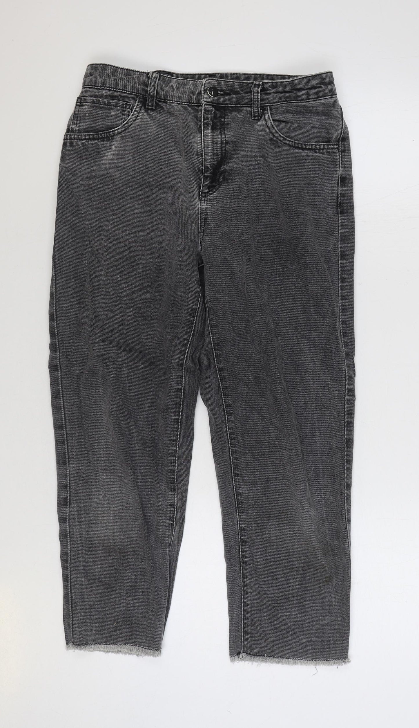 Topshop Womens Grey Cotton Straight Jeans Size 10 L24 in Regular Zip