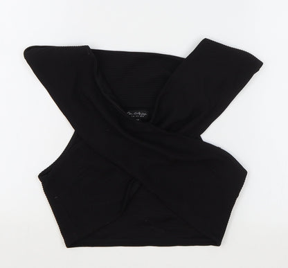 Miss Selfridge Womens Black Polyester Cropped T-Shirt Size 10 Off the Shoulder