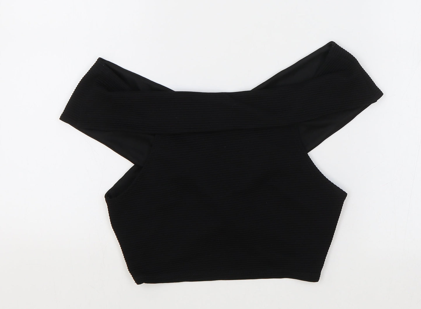 Miss Selfridge Womens Black Polyester Cropped T-Shirt Size 10 Off the Shoulder