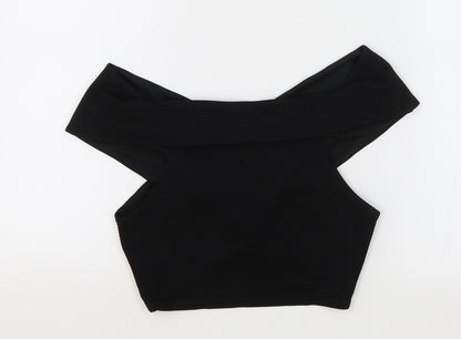 Miss Selfridge Womens Black Polyester Cropped T-Shirt Size 10 Off the Shoulder