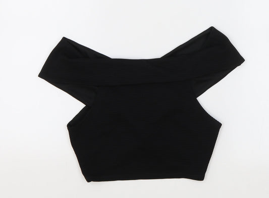 Miss Selfridge Womens Black Polyester Cropped T-Shirt Size 10 Off the Shoulder