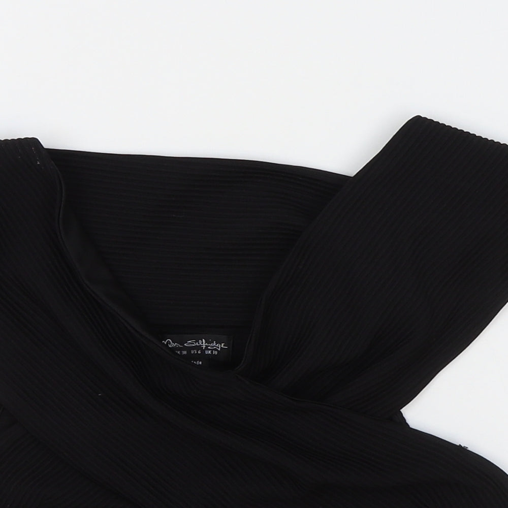 Miss Selfridge Womens Black Polyester Cropped T-Shirt Size 10 Off the Shoulder