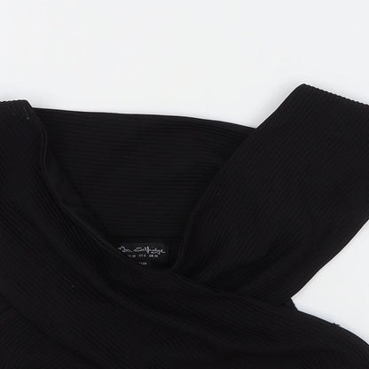 Miss Selfridge Womens Black Polyester Cropped T-Shirt Size 10 Off the Shoulder