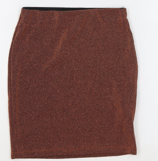 Pull&Bear Womens Orange Viscose Mini Skirt Size S