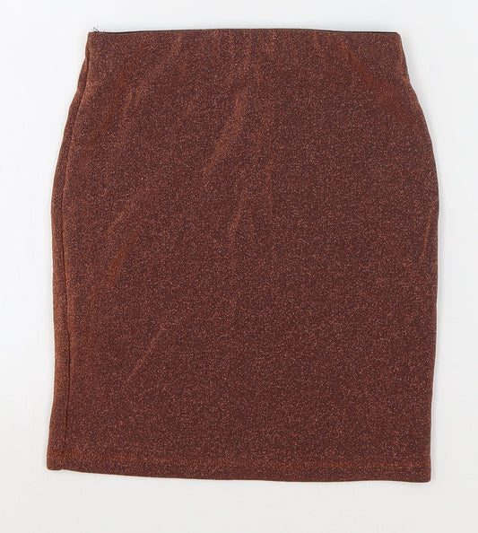 Pull&Bear Womens Orange Viscose Mini Skirt Size S