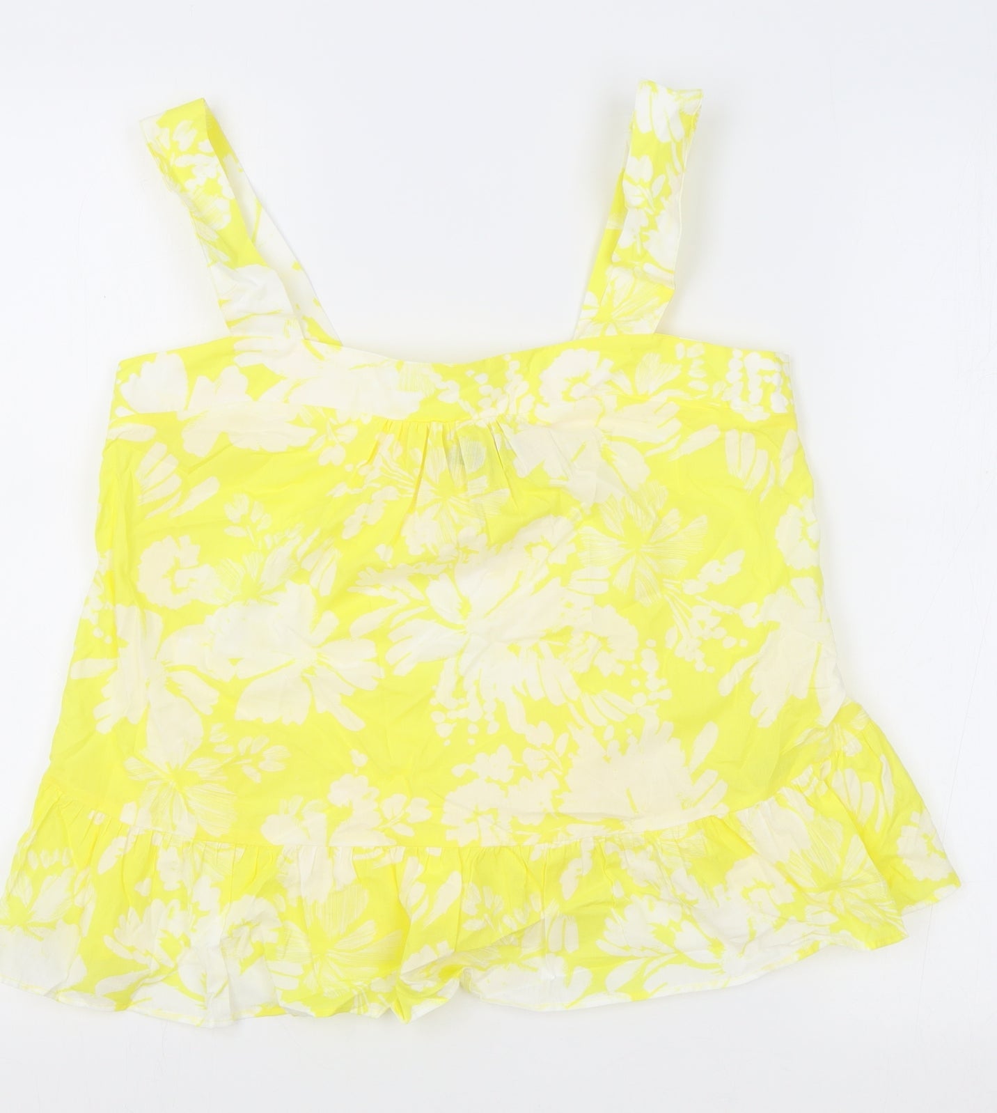 M&S Womens Yellow Floral 100% Cotton Camisole Tank Size 10 Square Neck