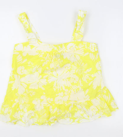 M&S Womens Yellow Floral 100% Cotton Camisole Tank Size 10 Square Neck