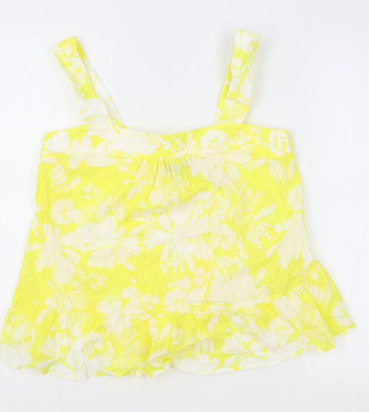 M&S Womens Yellow Floral 100% Cotton Camisole Tank Size 10 Square Neck